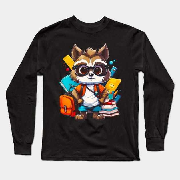 Back to School Cute Raccoon Lover First Day of School Long Sleeve T-Shirt by mstory